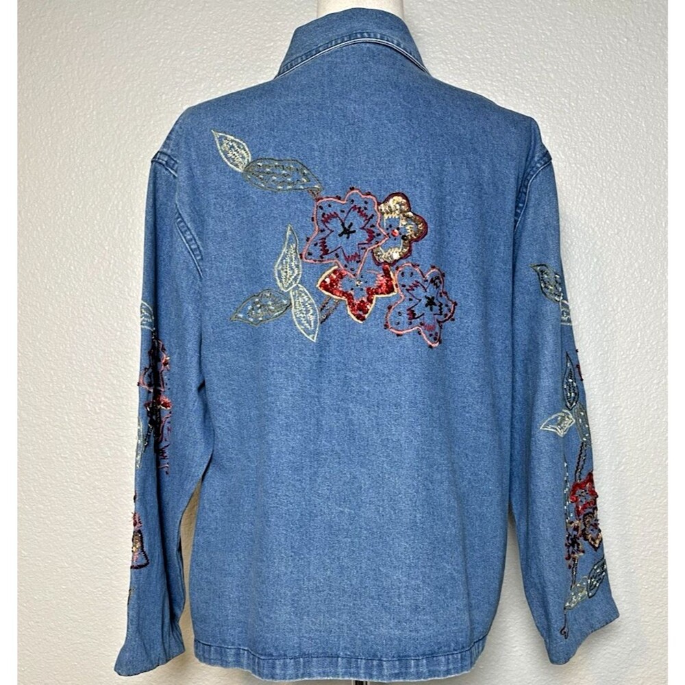 Tantrums womens embellished sequin embroidered jean jacket Large cottagecore - Picture 4 of 8